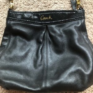 Coach black leather with snake print bag